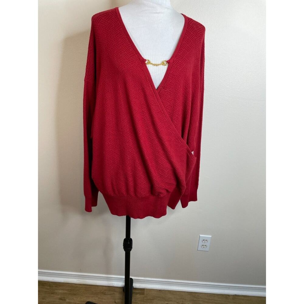 89th + Madison 2 in 1 Sweater Size 3X Fireclay Red Pullover Gold Trim NWT - Picture 2 of 12